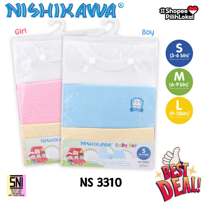 Nishikawa Singlet Baju Anak Set Bayi Oblong + Celana Pendek Bayi dan Anak 0-12 Bulan SNI Ns3310