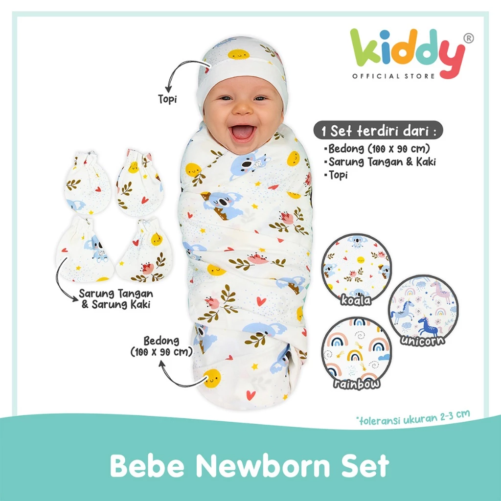 Kiddy Bebe Newborn Set / Bedong Instan Bayi /  Selimut Tidur / Baby Swaddle with Hat Lembut Nyaman