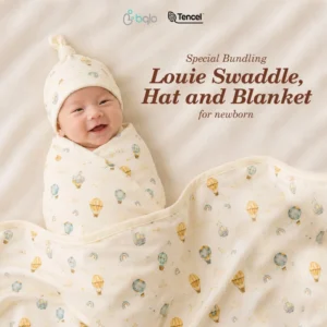 Paket Hemat Bundling | Babyqlo Louie Tencel Double Layer Blanket - Swaddle & Hat