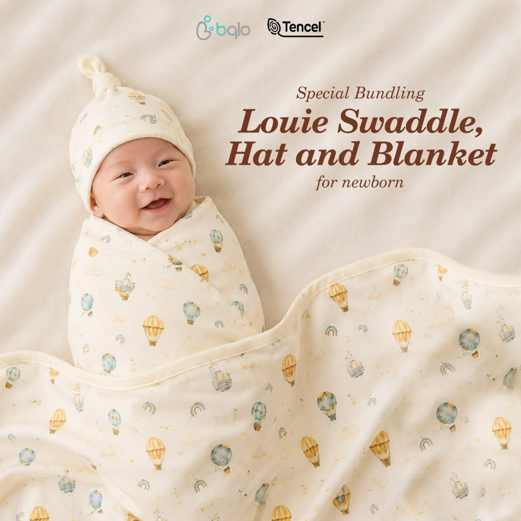 Paket Hemat Bundling | Babyqlo Louie Tencel Double Layer Blanket - Swaddle & Hat