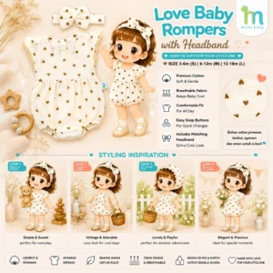 Mini Tiny - Love Baby Rompers With Headband / Fashion Baju Anak Perempuan / Baju Anak / 16009
