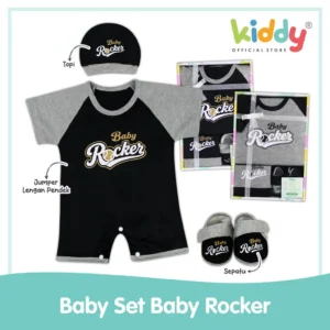 Kiddy Baby Set Baby Rocker Jumper Lengan Pendek Topi dan Sepatu Warna Hitam Abu